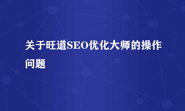 关于旺道SEO优化大师的操作问题