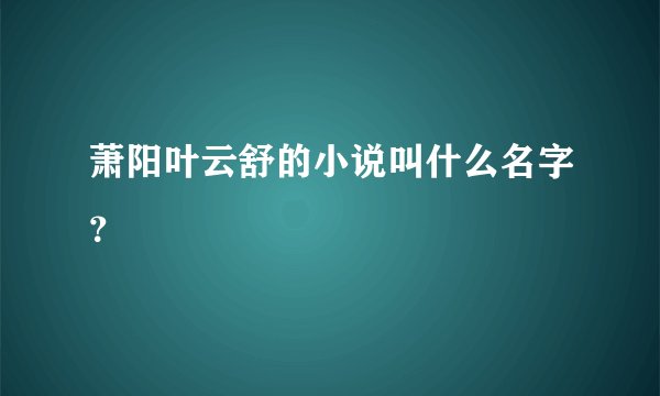 萧阳叶云舒的小说叫什么名字？