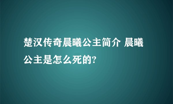 楚汉传奇晨曦公主简介 晨曦公主是怎么死的?