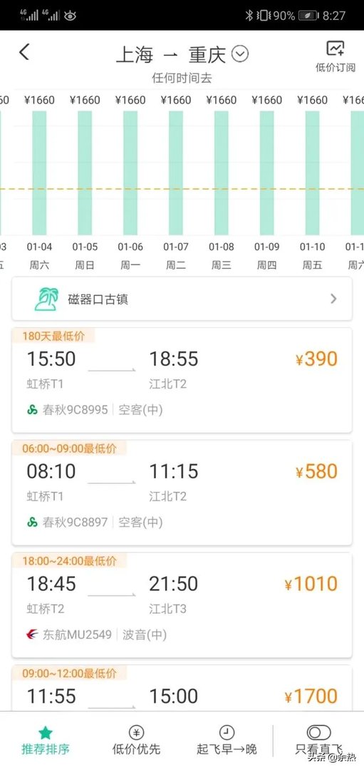 上海到重庆的特价机票哪个季节最便宜?