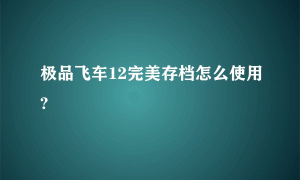 极品飞车12完美存档怎么使用?