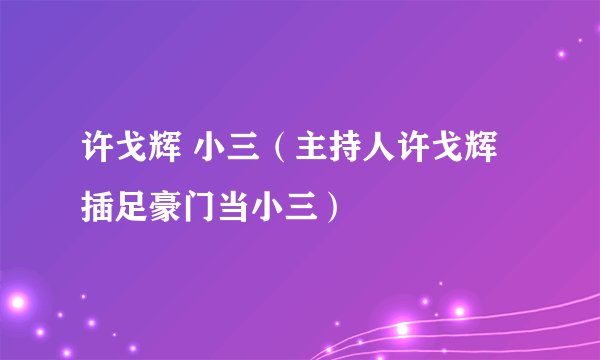 许戈辉 小三（主持人许戈辉插足豪门当小三）