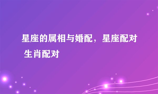 星座的属相与婚配，星座配对 生肖配对