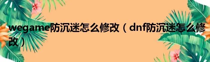 wegame防沉迷怎么修改（dnf防沉迷怎么修改）