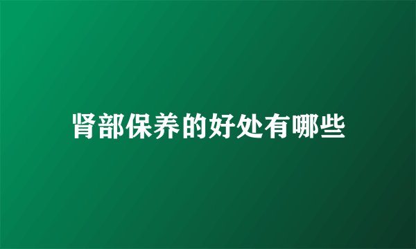 肾部保养的好处有哪些