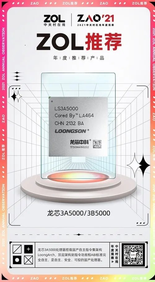 ZOL推荐奖 | 龙芯3A5000/3B5000 国产自主 获奖