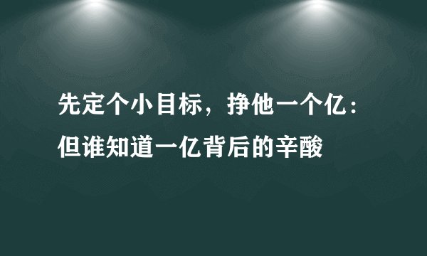 先定个小目标，挣他一个亿：但谁知道一亿背后的辛酸