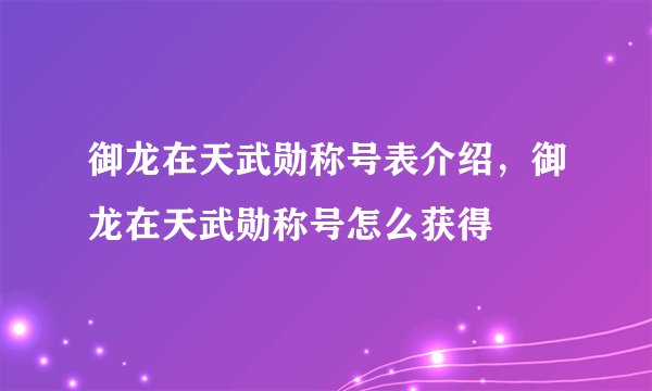 御龙在天武勋称号表介绍，御龙在天武勋称号怎么获得