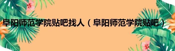 阜阳师范学院贴吧找人(阜阳师范学院贴吧)