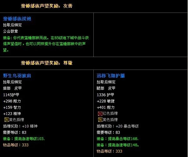 蛮锤部族声望及奖励