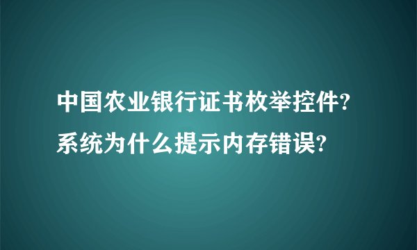 中国农业银行证书枚举控件?系统为什么提示内存错误?