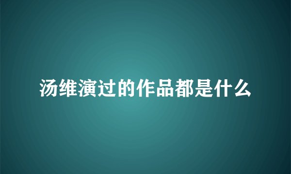 汤维演过的作品都是什么