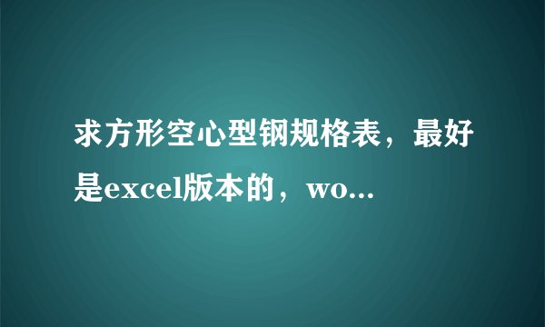 求方形空心型钢规格表，最好是excel版本的，word版本的也行