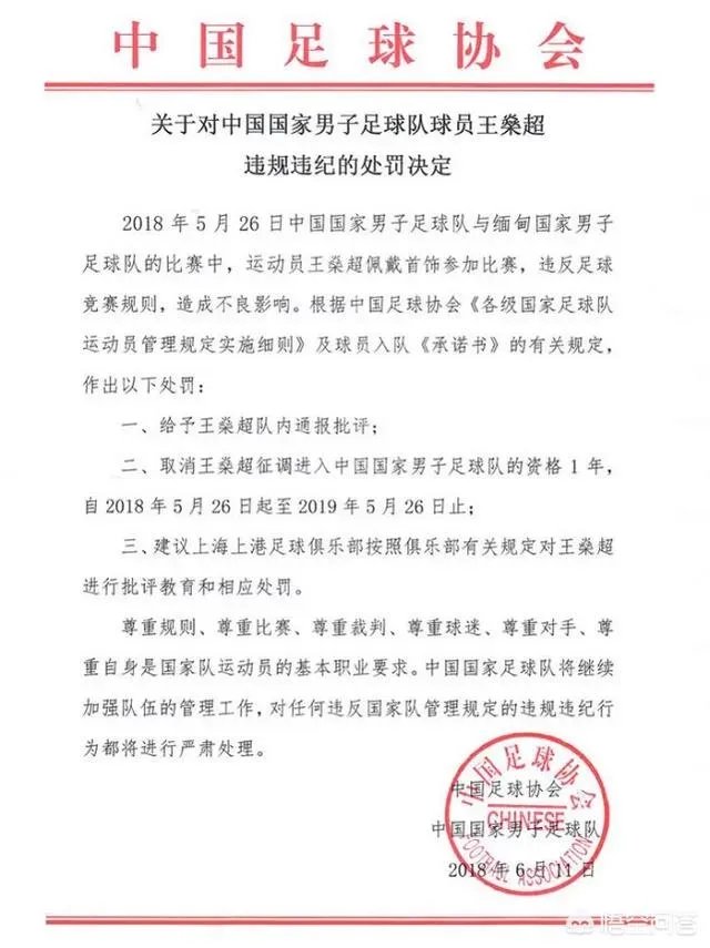 足协出罚单，王燊超因为手链事件被禁入国家队一年，你怎么看？