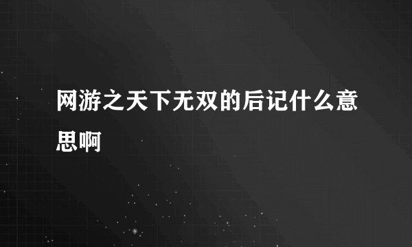 网游之天下无双的后记什么意思啊