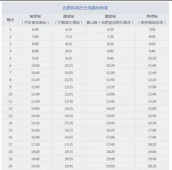 合肥新桥机场旁有大巴到长途汽车站吗?具体的时刻表?