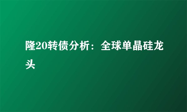 隆20转债分析：全球单晶硅龙头