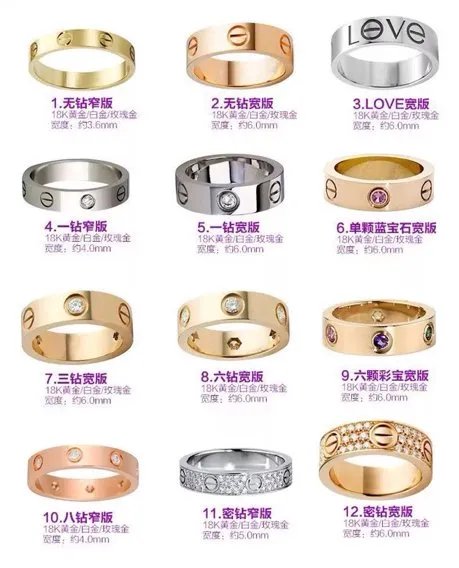 卡地亚LOVE系列不分宽窄了吗?love带钻戒指都有几钻?价格分别是多少?
