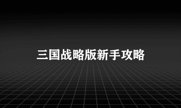 三国战略版新手攻略
