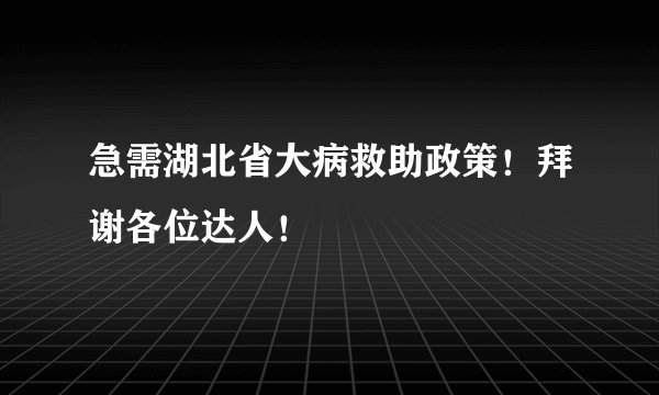 急需湖北省大病救助政策！拜谢各位达人！