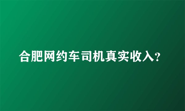 合肥网约车司机真实收入?