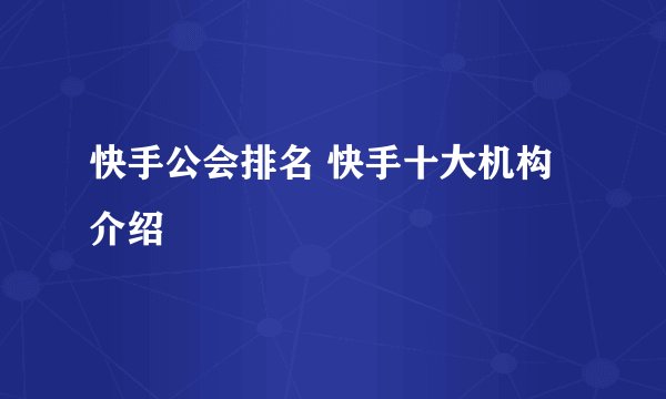 快手公会排名 快手十大机构介绍