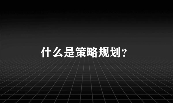 什么是策略规划？