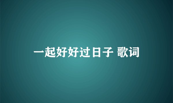 一起好好过日子 歌词