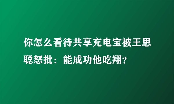 你怎么看待共享充电宝被王思聪怒批：能成功他吃翔？