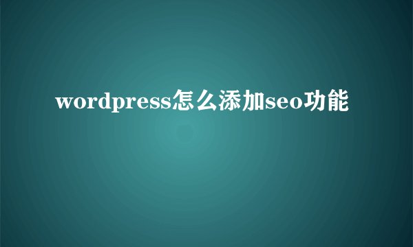 wordpress怎么添加seo功能