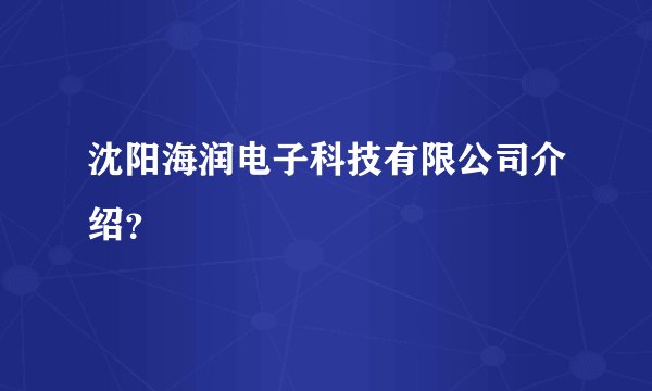 沈阳海润电子科技有限公司介绍？
