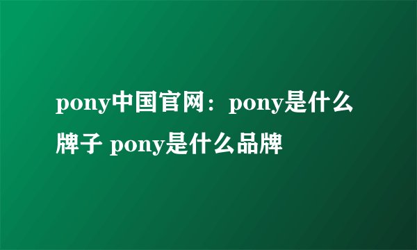 pony中国官网:pony是什么牌子 pony是什么品牌
