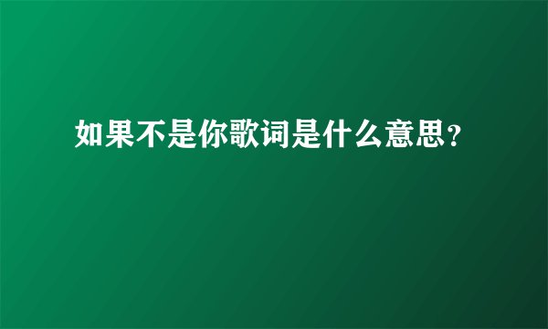 如果不是你歌词是什么意思?