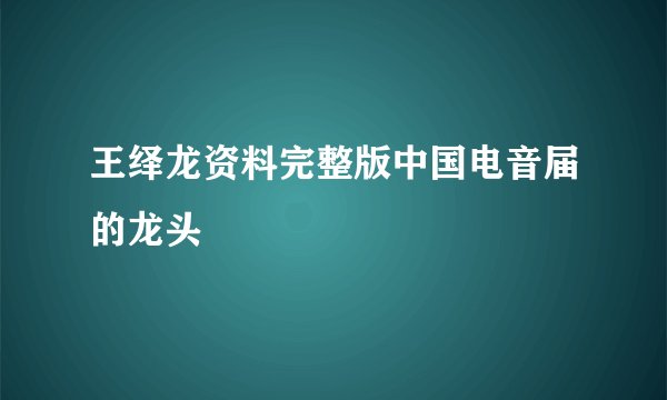 王绎龙资料完整版中国电音届的龙头