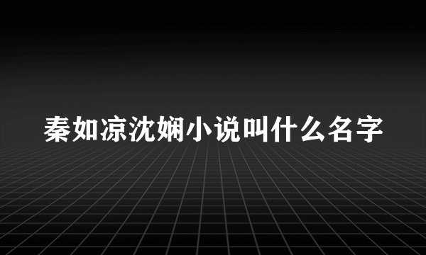 秦如凉沈娴小说叫什么名字