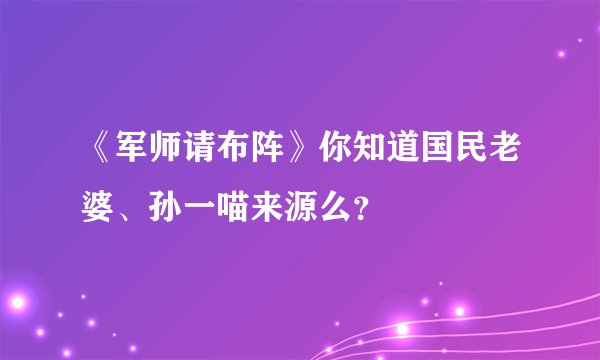 《军师请布阵》你知道国民老婆、孙一喵来源么？