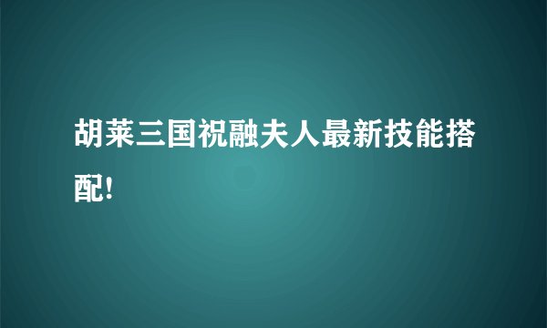 胡莱三国祝融夫人最新技能搭配!