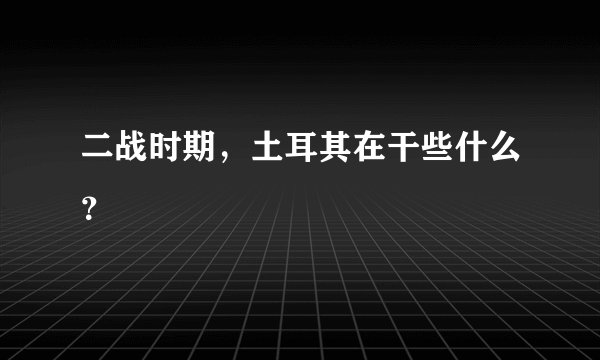 二战时期，土耳其在干些什么？