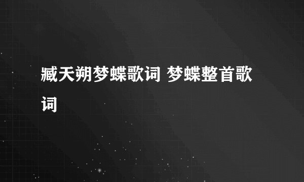 臧天朔梦蝶歌词 梦蝶整首歌词