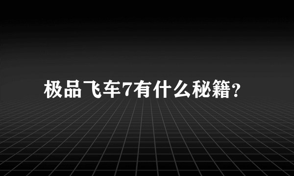 极品飞车7有什么秘籍?