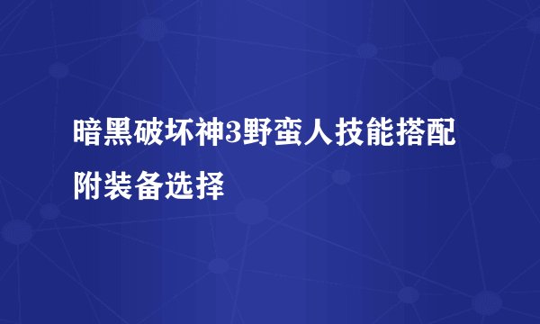 暗黑破坏神3野蛮人技能搭配附装备选择