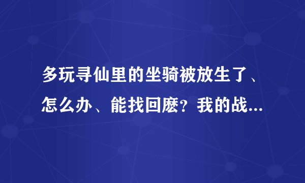 多玩寻仙里的坐骑被放生了、怎么办、能找回麽？我的战王、、、呜呜、