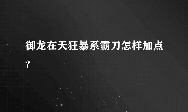 御龙在天狂暴系霸刀怎样加点?