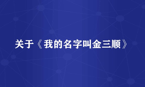 关于《我的名字叫金三顺》