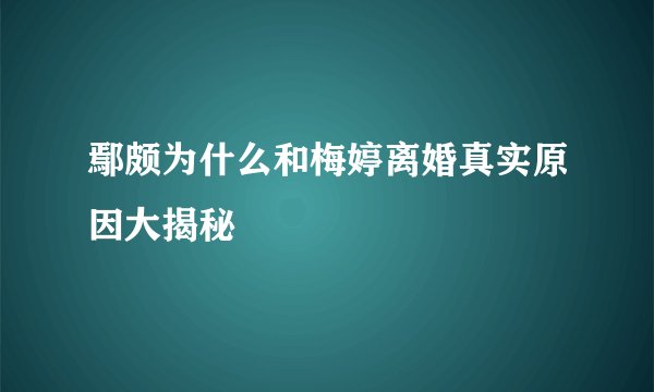 鄢颇为什么和梅婷离婚真实原因大揭秘