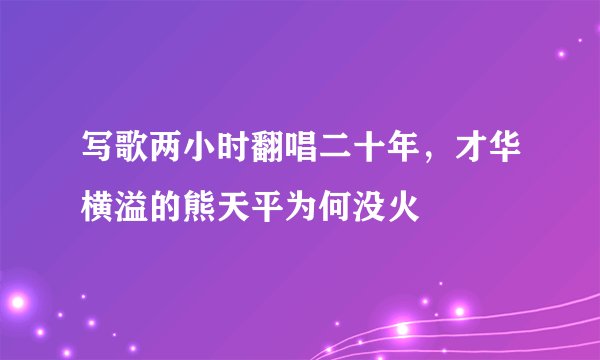 写歌两小时翻唱二十年，才华横溢的熊天平为何没火