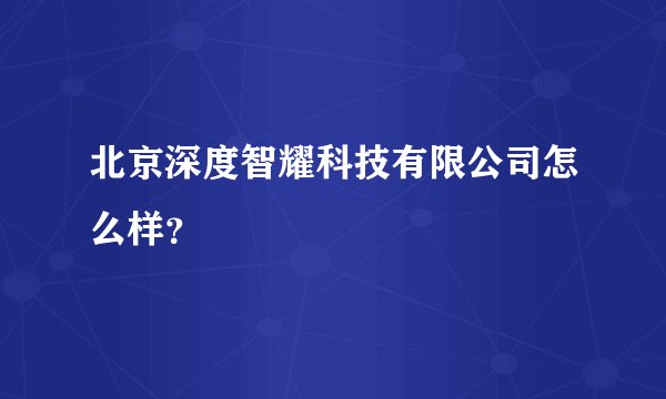 北京深度智耀科技有限公司怎么样?