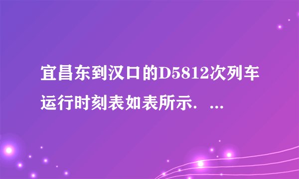 宜昌东到汉口的D5812次列车运行时刻表如表所示．站次站名到达时间开车时间运行时间里程1宜昌东起始站08：150分02荆州08：4808：5033分88km3潜江09：1709：191小时2分158km4天门南09：4009：411小时25分209km5汉口10：15终点站2小时0分292km根据列车运行时刻表回答下列问题：（1）D5812次列车由宜昌东驶往汉口站全程的平均速度是多少？（2）计算说明在宜昌东至荆州、荆州至天门南、天门南至汉口三段中，哪个路段运行得最快，哪一个路段运行得最慢？