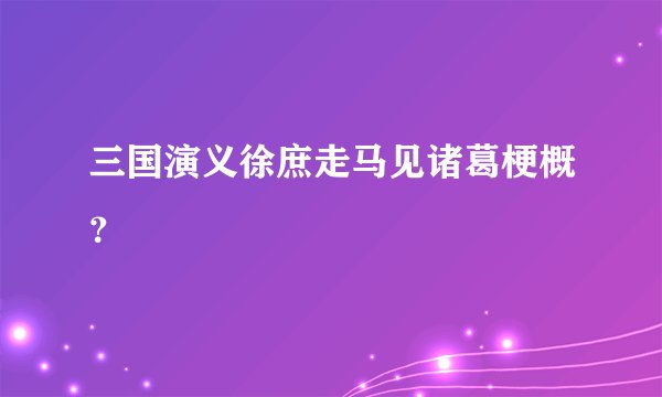 三国演义徐庶走马见诸葛梗概?