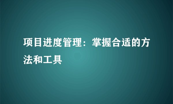 项目进度管理：掌握合适的方法和工具